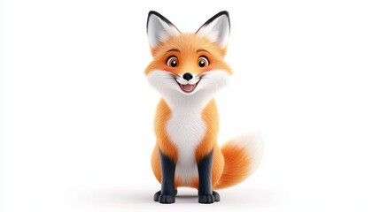 Obraz premium Adorable 3D Cartoon Fox Happy Animal Cute Wildlife White Background