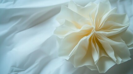Obraz premium Elegant Cream Tissue Paper Flower on White Fabric Background