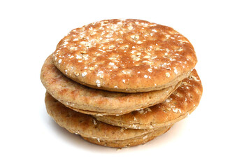 Stack buns with sesame seeds on a white background