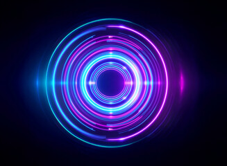 Vibrant concentric circles of neon light emanate from a central point, creating a mesmerizing, futuristic portal effect against a dark backdrop.