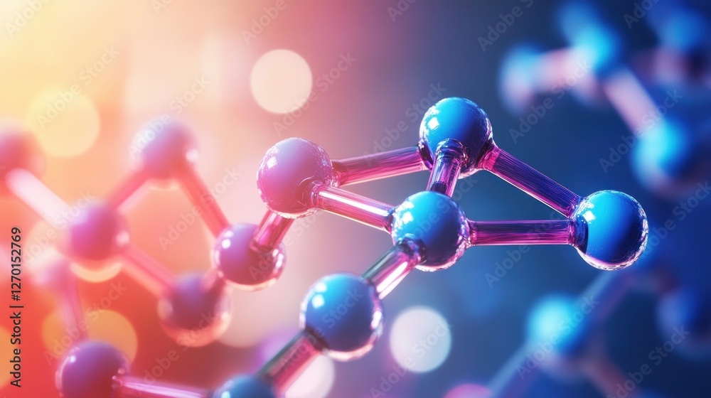 Poster abstract molecular structure with interconnected spheres and rods visualizing science