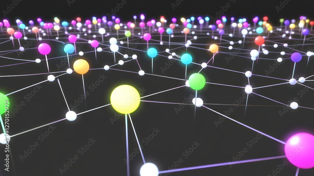 Poster abstract network visualization with glowing nodes and interconnected lines