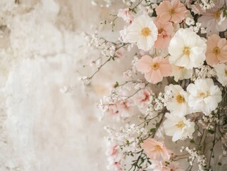 Elegant floral arrangement with soft pastel poppies and baby's breath