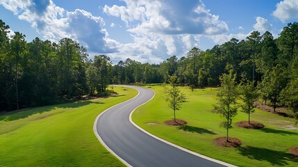 Serene Winding Road Through Lush Green Landscape