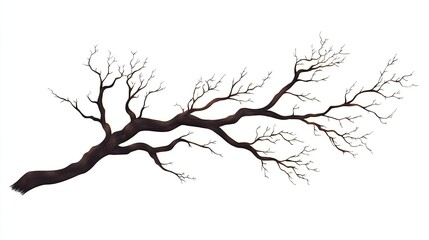 Fototapeta premium A detailed illustration of a barren tree branch with intricate twigs against a white background