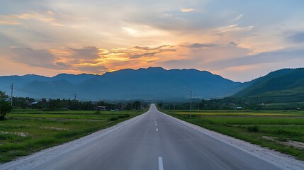 Naklejka premium Sunset Road Trip Through Majestic Mountains