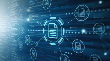 Digital document sharing represented in a blue technological network
