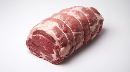 Obraz premium Fresh pork roast with tied sections, ideal for culinary preparation and seasoning