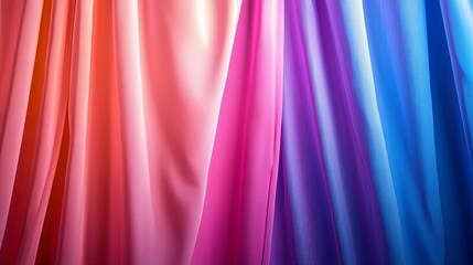 Curtain unveils vibrant hues, abstract backdrop, soft light; a moment of discovery and transformation.