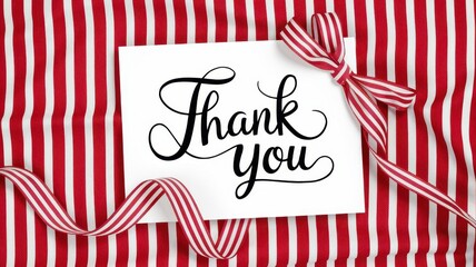 Obraz premium A thank you card with a ribbon against striped background