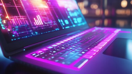 Neon Laptop, Futuristic Technology, Digital Interface