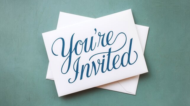 Elegant invitation card with stylish lettering on teal background