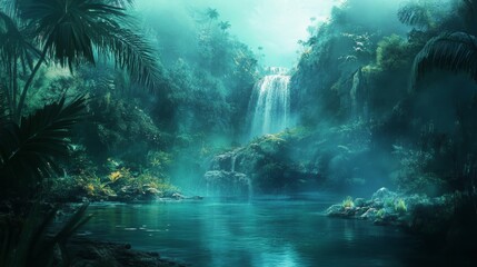 Enchanted Waterfall in Lush Tropical Paradise