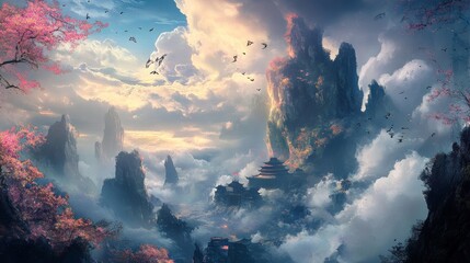 Serene Cloudscape: A Fantasy Mountain Haven