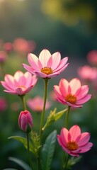 Fototapeta premium Softly glowing blooming flowers in a serene garden, gradient texture, gentle