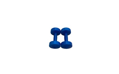 A pair of blue dumbbells isolated against white background
