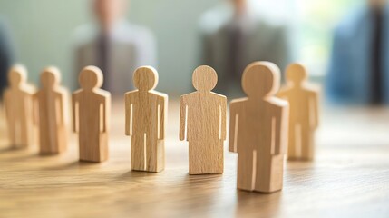 Wooden Figures Representing a Team Meeting or HR Candidate Selection