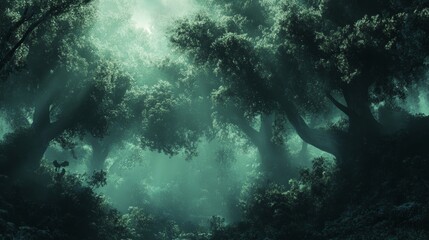 Obraz premium Enchanted Forest: Mystical Fog and Ancient Trees
