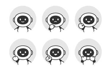 いろいろな表情･ポーズをするAIロボットの顔アイコンセット【ベクターイラスト素材】