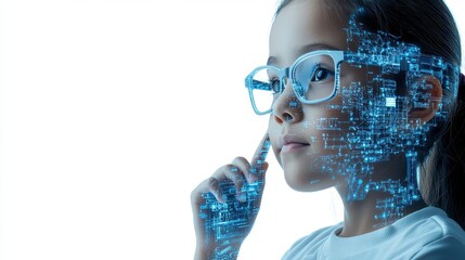 Thoughtful Girl with Digital Data Overlay