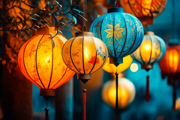 Chinese new year lanterns in china town bringing warmth on the streets.