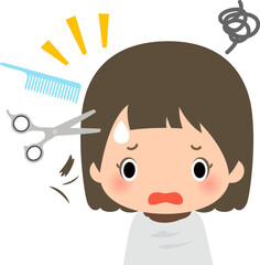 散髪で前髪を短く切られて嫌がる女の子