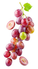 Fototapeta premium flying red grapes isolated on transparent white background, clipping path