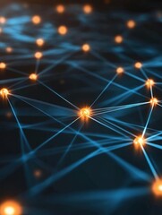 Fototapeta premium High Tech Minimalist Digital Backdrop Featuring Blue Lines and Orange Glowing Dots Network Connection