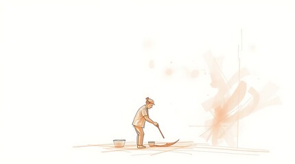 Naklejka premium Person Cleaning with Mop and Buckets