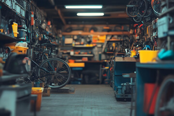 Fototapeta premium Workshop Interior with Bicycle and Tools