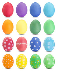 Easter eggs in different colors isolated on white, set