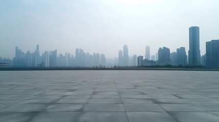 Cityscape Panorama: Modern Metropolis Skyline on a Hazy Day