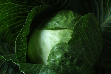 Whole ripe head of cabbage as background, closeup