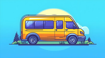 Yellow minibus countryside summer travel