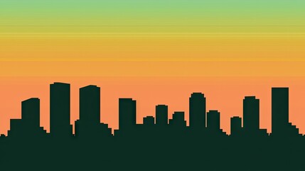 Cityscape sunset silhouette, urban skyline, colorful sky, background design, website banner