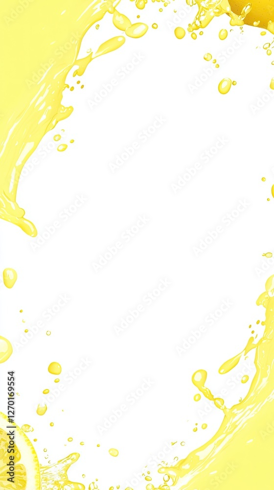 Poster Refreshing yellow juice splash for marketing, food blog or social media post with empty background