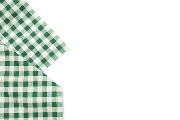 Green checkered tablecloth isolated on white, top view