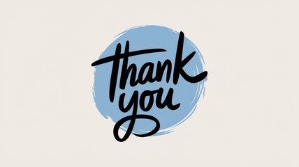 Black thank you lettering on a light blue painted circle