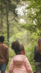 Fototapeta premium Family Forest Walk: A Peaceful Nature Scene