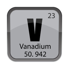 Vanadium chemical element. Symbol V text. Number 23 twenty three. Mass 50.942 fifty point nine four two.