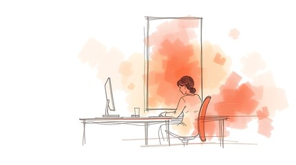 Woman Working at Desk in Office