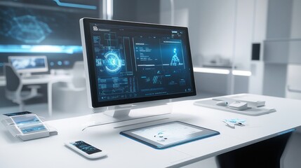 Futuristic Office Workspace: Modern Technology and Clean Design