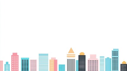 Obraz premium Cityscape skyline, pastel buildings, white background, urban illustration, website banner