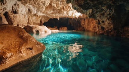 Cave Pool With Stalactites And Clear Water