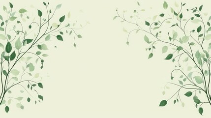 Obraz premium Elegant Green Leaves and Branches Border on Soft Cream Background