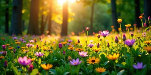 Obraz premium Wildflowers in a forest meadow under the warm Polish Tatra sun, landscape, nature