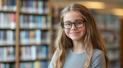 In a cozy library filled with books, a young librarian beams with a warm smile, ready to assist patrons and foster a love for reading among children and adults alike