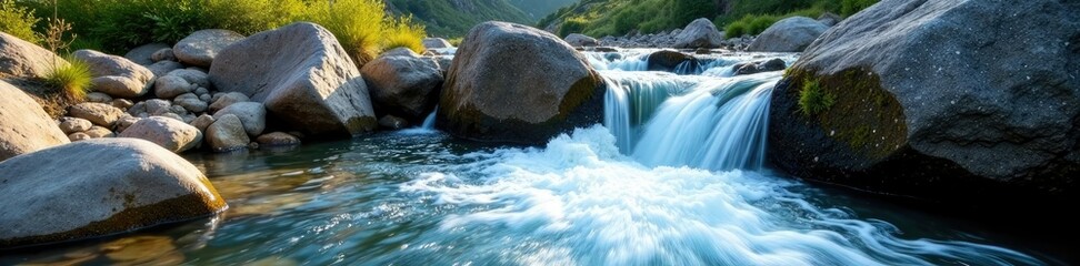 Obraz premium Agua fresca que fluye sobre las rocas de una monta?a, fuente, fresco