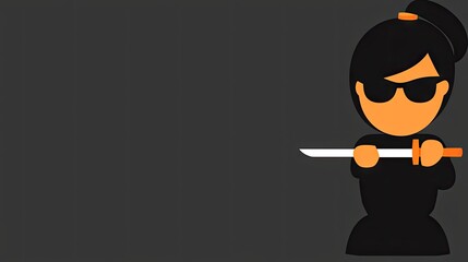 Obraz premium Ninja girl illustration, wielding sword, isolated on dark background. Security themed artwork