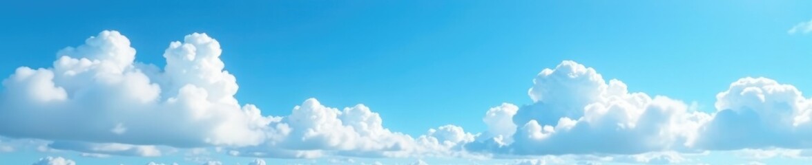 Clouds of varying shapes and sizes drift across a clear blue sky, clouds, sizes